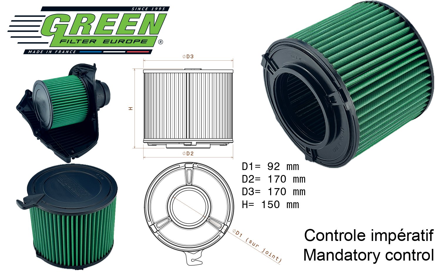 Filtre à air sport Green G791024 - AUDI A4 (8W) 1,4L TFSI